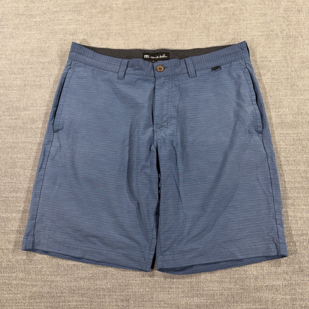TravisMathew Golf Shorts Mens 34 Blue Excellent Micro Stripe Performance Active
